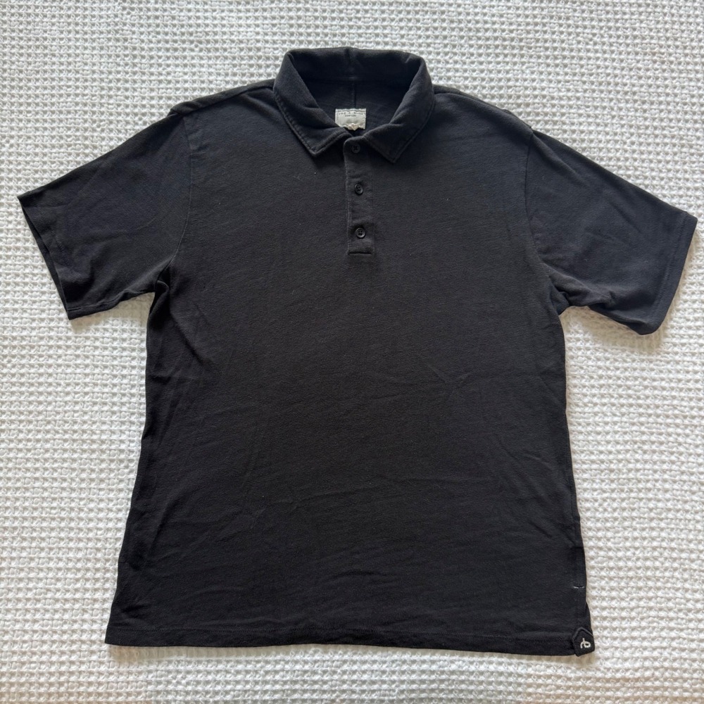 Rag & Bone Mens Black Cotton Slub Jersey Short Sleeve Polo Shirt Size M
